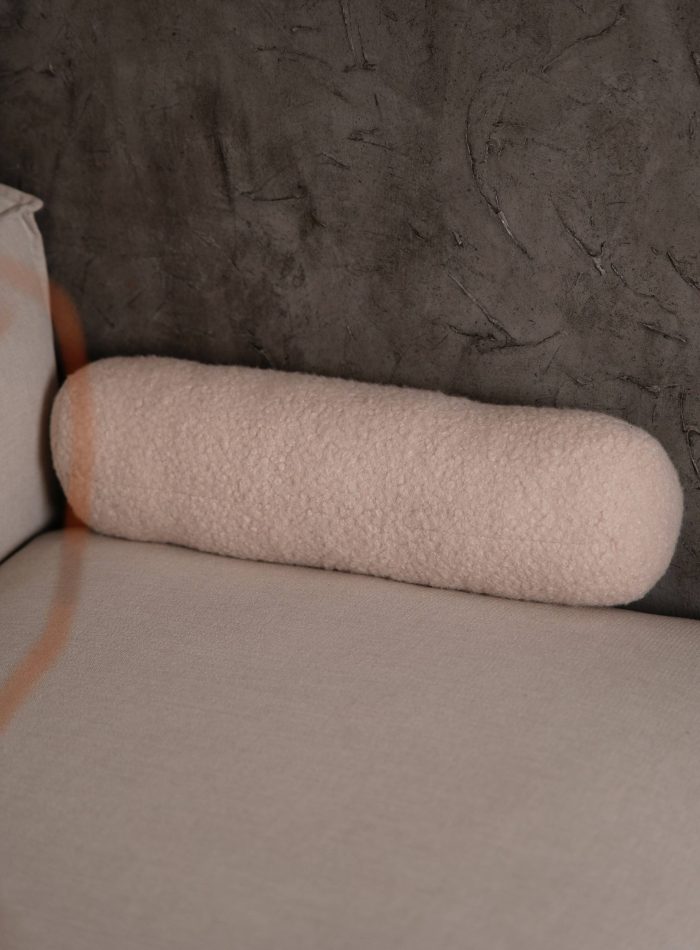 Teddy Silindir Yastık Buklet Silindir Kırlent Kılıfı Bej Iç Dolgulu