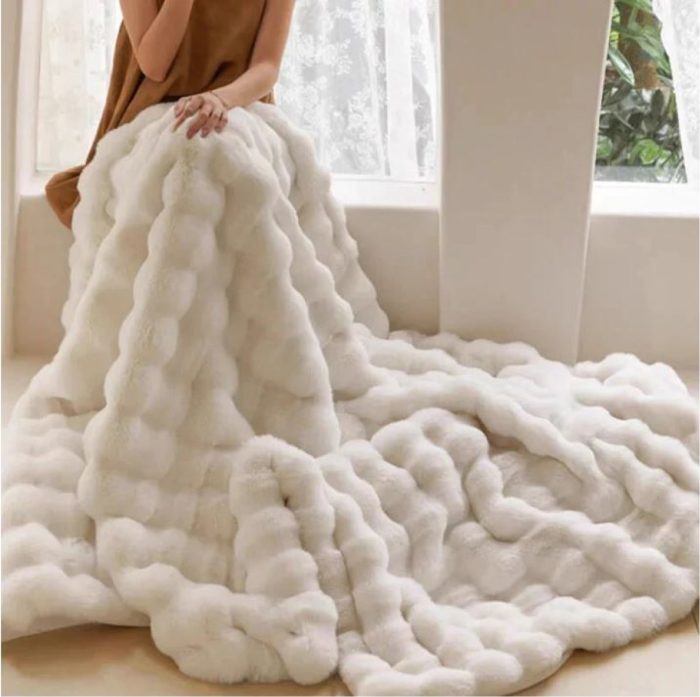 Peluş Koltuk Şalı Pofuduk Koltuk Örtüsü Bubble Koltuk Örtüsü 200 x 75 cm - Görsel 2