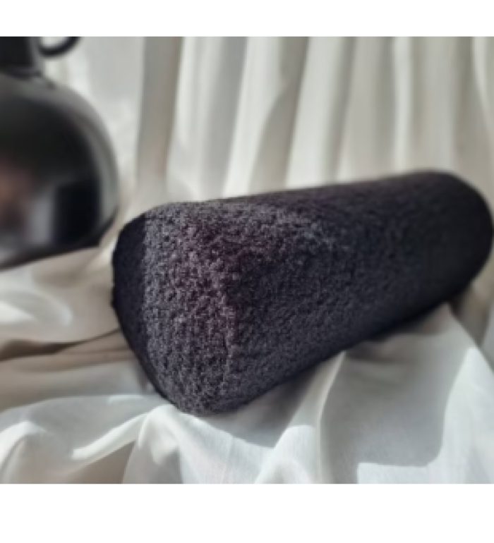 Teddy Silindir Yastık Buklet Silindir Kırlent Kılıfı Siyah İç Dolgulu