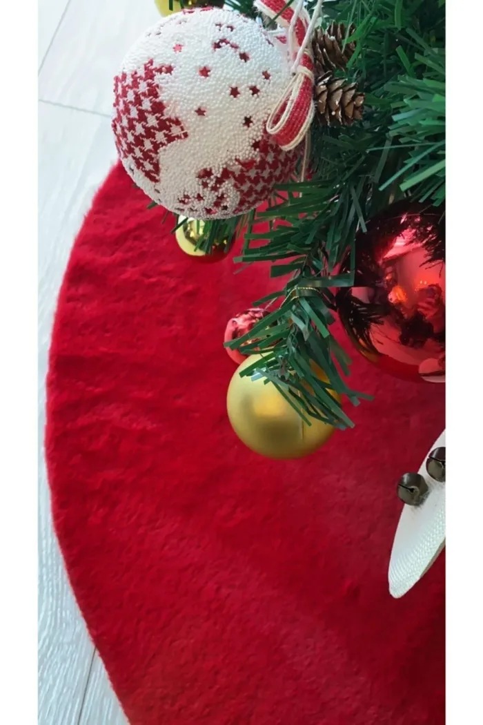 Peluş Yılbaşı Ağacı Örtüsü Yılbaşı Çam Ağacı Örtüsü Kırmızı 150 Cm Çaplı